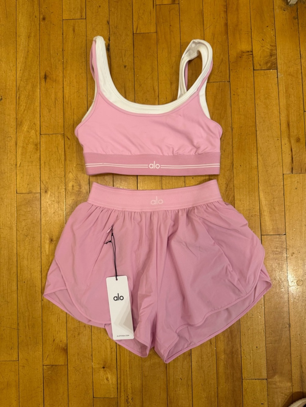 ALO Yoga Pink Sports Bra & Shorts Set